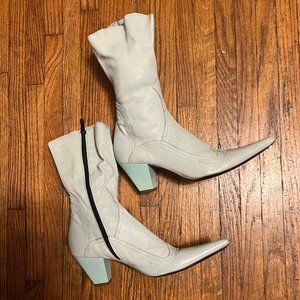 R & Renzi Vero Cuoio Powder Baby Blue Italian Leather Boots Size 38 Cowboy style